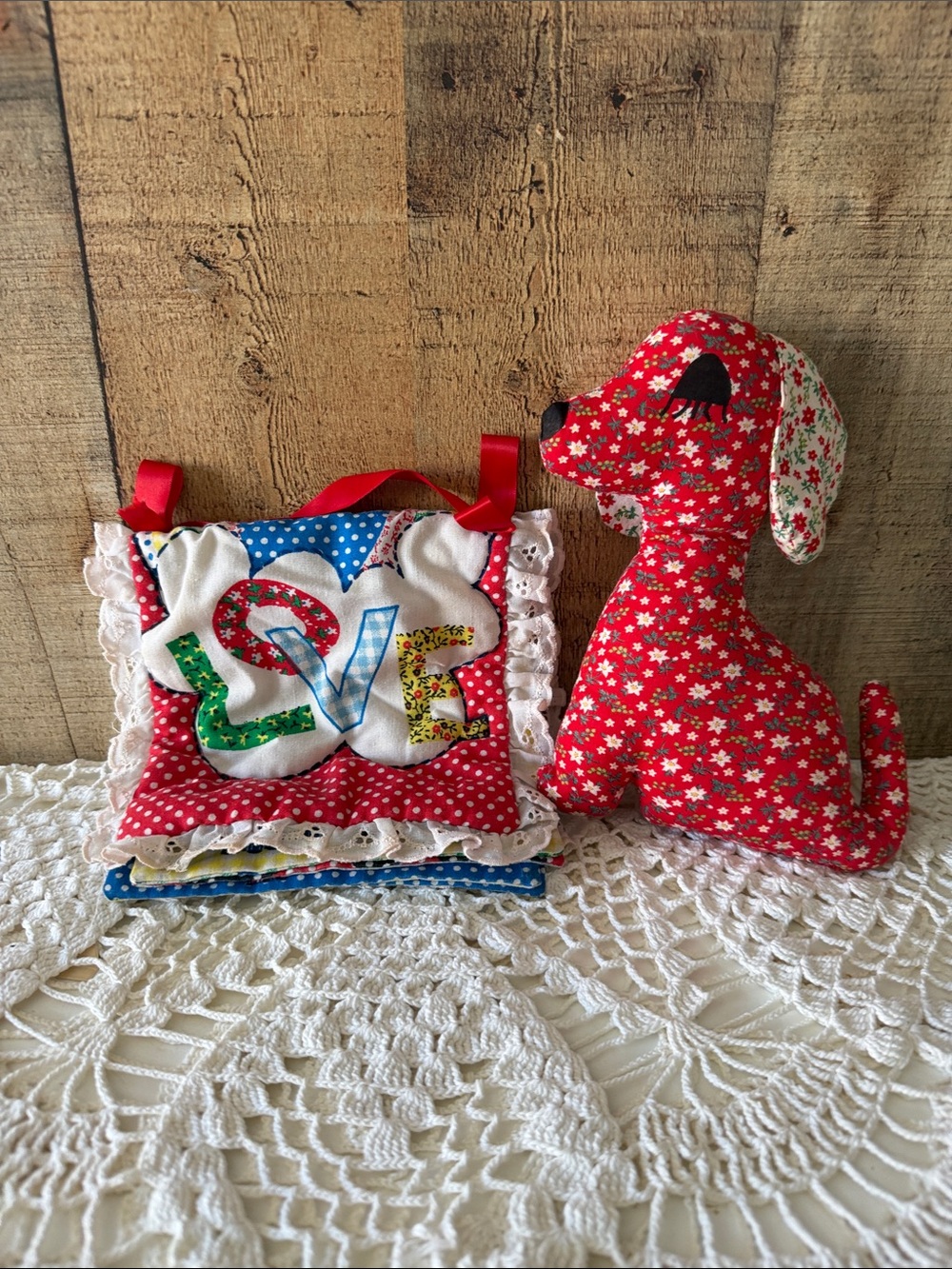 Vintage quilted cut and sew fabric book and doggy.